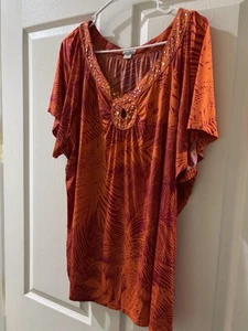 Melissa Paige Damen Top transparent Blumen Perlen V-Ausschnitt Cold Shoulder Tunika Gr. 3x - Bild 1 von 4