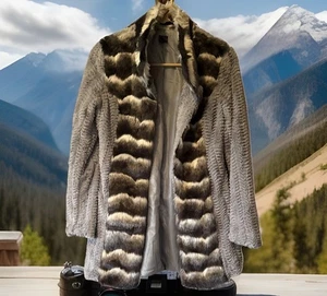 Lapis Women’s Faux Fur Blazer Jacket Coat Sz Small Gray Black & White w Fur - Picture 1 of 18