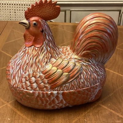 Mottahedeh Lowestoft Naranja Gallo en Nido Sopa Tureen Reproducción Foto 1 de 4