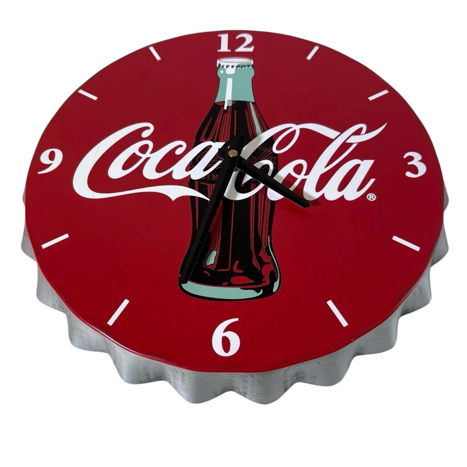 Coca-Cola Bottle Cap Wall Clock Red Round 12” Retro Kitchen Diner Decor Quartz - Image 1 of 4