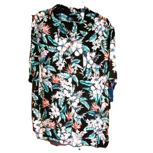 George Men's Camp Shirt Black with Pink Hibiscus Rayon Tropical Pocket Size 2XL - Picture 1 of 5