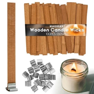 MAQIHAN 100 Wood Wicks for Candles Making - Smokeless Wooden Candle Wicks - Picture 1 of 7