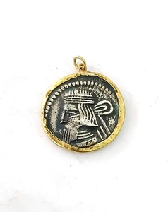 Antigua Moneda Tetradracma Partia Repro Colgante Plata Oro 18K Cubierta Colgante - Imagen 1 de 4