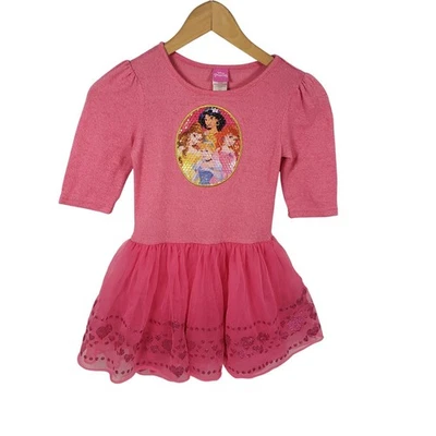 Disney Princess Girls Dress Pink Sequin Tulle Heart Trim Party Costume - Image 1 of 4