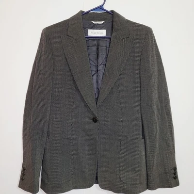 Max Mara Mujer Gris Lana Espiga Un Botón Blazer Chaqueta Talla 10 Foto 1 de 4