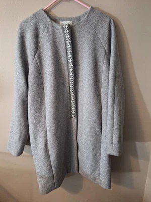 Abrigo Chaquetón Largo Liz Claiborne Gris Mezcla Lana Adornado Tachonado Grande Foto 1 de 4