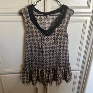 Free People Vintage Y2K Women's 6 Black Purple Floral Mini Dress - Picture 1 of 5