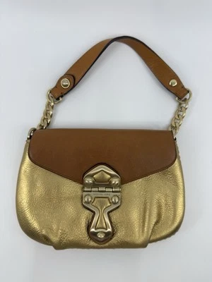 Vtg Michael Kors Gold And Faux Leather Purse Bag Flap Front Gold Buckle Handbag - Image 1 of 4
