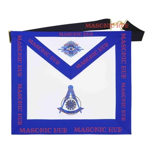Past Master Masonic Apron  Compass & Quadrant with Sun Emblem Machine Embroidery - Picture 1 of 7