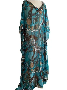 Vintage Phool Kaftan tunica oversize kimono tunica boho multi spiaggia copertura taglia unica - Foto 1 di 8