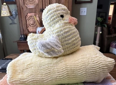 Yellow Chenille Yardage With Stuffed Duck  For Nursery - Image 1 of 2