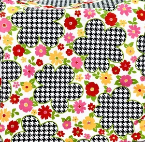 Vtg.Houndstooth Retro Floral Fabric,Polyester Jersey,Wht,Colorful Flowers,90x58" - Picture 1 of 1