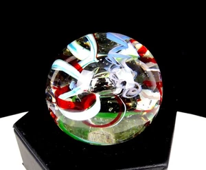 STUDIO ART GLASS CONTROLLED BUBBLE MULTICOLOR FREEFORM RIBBONS 2" PAPERWEIGHT - Picture 1 of 8