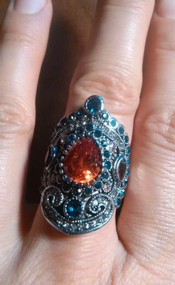Orange Cubic Zirconia and Austrian Crystal Stainless Steel Shield Ring (Size 8) - Image 1 of 4