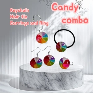 Juego de accesorios de caramelo - caramelo real en el interior, 4 artículos, corbata para el cabello, pendientes, anillo, llavero - Imagen 1 de 5