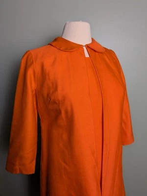 Vibrant Orange Vintage Peter Pan Collar 3/4 Spring Jacket And Wiggle Dress Set - Image 1 of 4