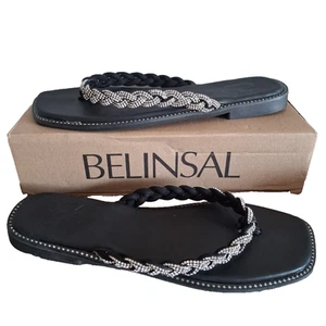 Belinsol Rhinestone & Crystal Braided Flipflop Cushion Sandals Square Toe SZ 9 - Picture 1 of 7