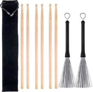 Augshy Drum Stick Set,3 Pairs 5A Hard Maple Wood Sticks and 1 Pair black - Picture 1 of 7