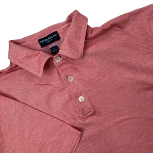 Peter Millar Collection Mens L Large Red Dotted Knit Golf Polo Shirt Casual - Picture 1 of 22