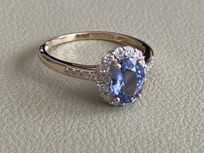 Anillo de oro amarillo macizo de 14 quilates marca BBJ zafiro con diamantes talla 7,25 Foto 1 de 4