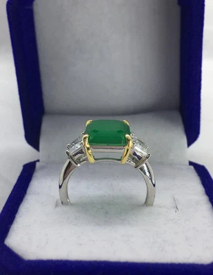 8.00 Ct Emerald Cut Natural Emerald & Diamond Wedding 14K Ring White Gold Sz 6.5 - Image 1 of 4