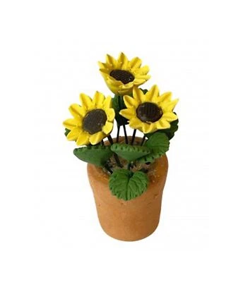 MELODY JANE Dolls House Yellow Sun Flowers in Terracotta Pot Miniature Garden Accessory 1:12