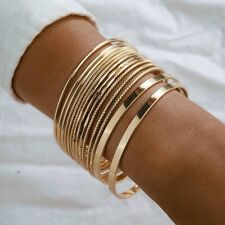 Womens 14pcs Set Minimalist Classic Gold Metal Decor Bracelet Bangle Cuff Gift