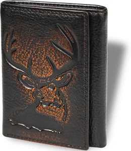 Deer Trifold Wallets for Men Full Grain Leather with Black Brown with Deer - Picture 1 of 7