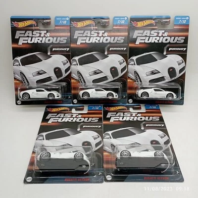 5pcs 2023 Hot WheelS Fast & Furious Mix 3 Bugatti Veyron white 7/10 - Image 1 of 2