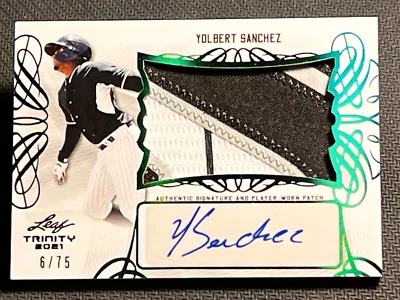 2021 Leaf Trinity Player Worn PATCH ROOKIE AUTO Yolbert Sanchez 6/75 - Image 1 of 4