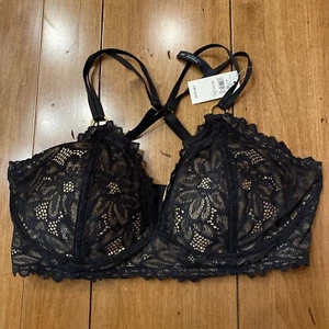 Aerie Wireless Double Strap Black Lace Bra Gold Hardware NWT Size 32D - Picture 1 of 13