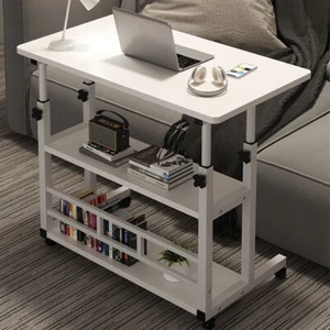 Height Adjustable Bedside Table with Rolling Wheels Mobile Laptop Standing Desk - Picture 1 of 12