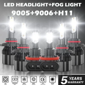 9005 9006 H11 Combo LED Headlight Kit High Low Beam Fog Light Bulbs White 6500K - Picture 1 of 15