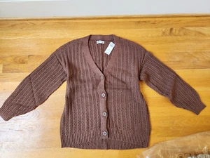 NWT Womens Hollister Crochet Cardigan Sweater Brown Large - Picture 1 of 3