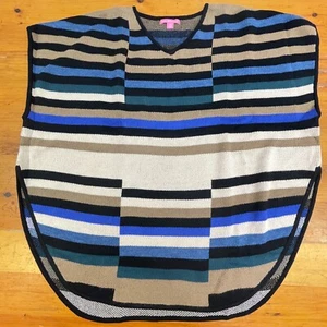 Woman Within Plus Size 1X Poncho Sweater V-Neck Geometric Stripe Cape - Picture 1 of 8