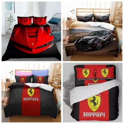 Ensemble housse de couette/couette/doona rouge logo Ferrari pour voiture de sport simple double taille - Photo 1/4