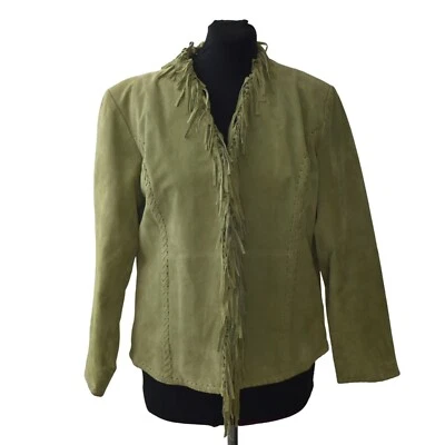 Chaqueta de cuero gamuza diseño Chicos para mujer 16 Chicos 3 Dalls flecos verdes Foto 1 de 4