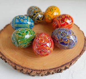 Set of 7 Ukrainian Easter Wooden Eggs Hand painted Traditional Pysanka - Picture 1 of 6