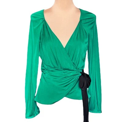 Top envolvente Diane von Furstenberg talla M verde negro faja cinturón lazo años 90 80 retro Foto 1 de 4