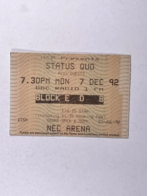 Status Quo Ticket Francis Rossi Original NEC Arena Birmingham 23rd July 1992 - Image 1 of 4