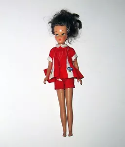 Muñeca Barbie Mattel Skipper 1963 vintage con vestido rojo pelo castaño rayas grises - Imagen 1 de 7