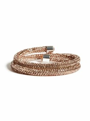 Nuovo Guess Rosa Oro Avvolto Bracciale A Cuffia Con Strass E Punta Argento - Immagine 1 di 2