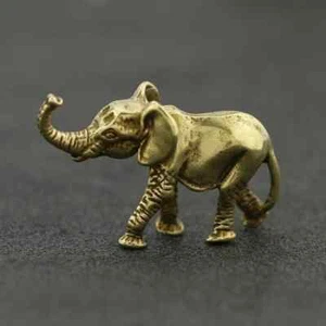 Solid Brass Miniature Elephant Figurine Home Office Tabletop Animal Ornaments - Picture 1 of 6