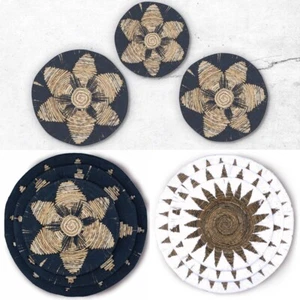 Set of Three Natural Woven Seagrass Circles Hanging Wall Decor Round Discs 60cm - Picture 1 of 7