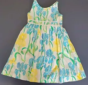 Sz 8 LILLY PULITZER Blooming Iris Dress Girls White Label Blue Green Floral - Picture 1 of 15
