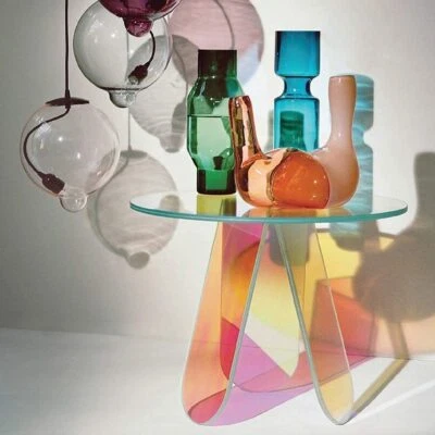 Acrylic Rainbow Color Coffee Table, Iridescent Glass End Table Round Side Table  - image 1 of 4