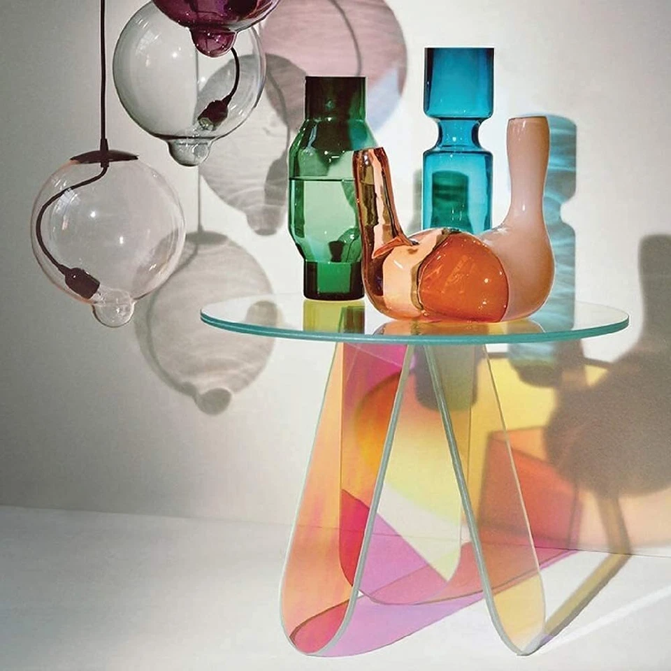 Acrylic Rainbow Color Coffee Table, Iridescent Glass End Table Round Side Table  - Image 1 of 4