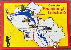 Modern map postcard of the Fermanagh Lakeland, Northern Ireland, by John Hinde - Picture 1 of 1