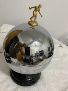Vintage Chrome MCM Bowling Trophy Bar Cocktail Set w/Shot Glasses Fantastic Set! - Picture 1 of 15