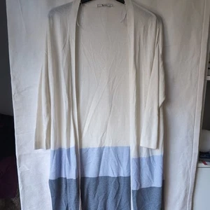 TU WOMAN BLUE WHITE BUTTON LESS CARDIGAN 3/4 SLEEVES UK 8 NICE CONDITION - Picture 1 of 5